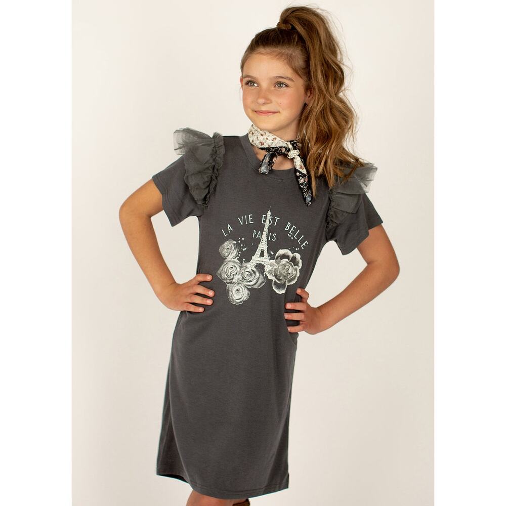 Joyfolie Mia Joy Peyton Dress in Charcoal Girl’s Size 6